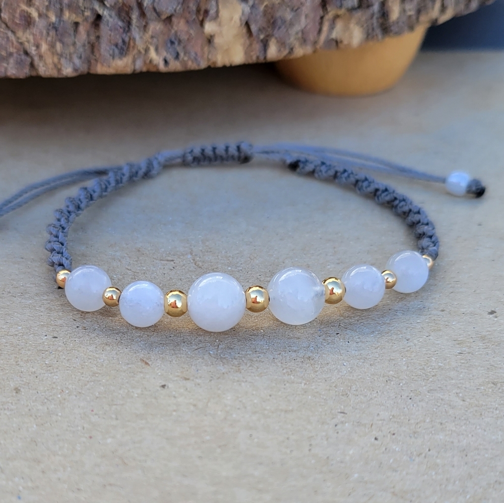 NEW BEGINNING- Natural Moonstone Crystals Macrame Bracelet - Picture 3 of 6